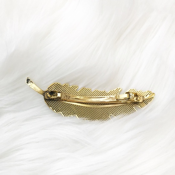 LAST ONE Gold Feather Hair Clip Barette - Picture 3 of 3